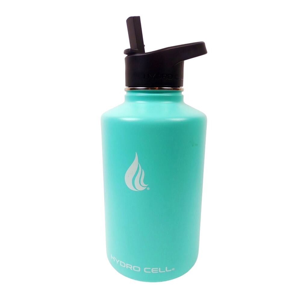 Hydro Cell 64 oz Stainless Steel Water Bottle Wide Mouth Flip Top Green Blue